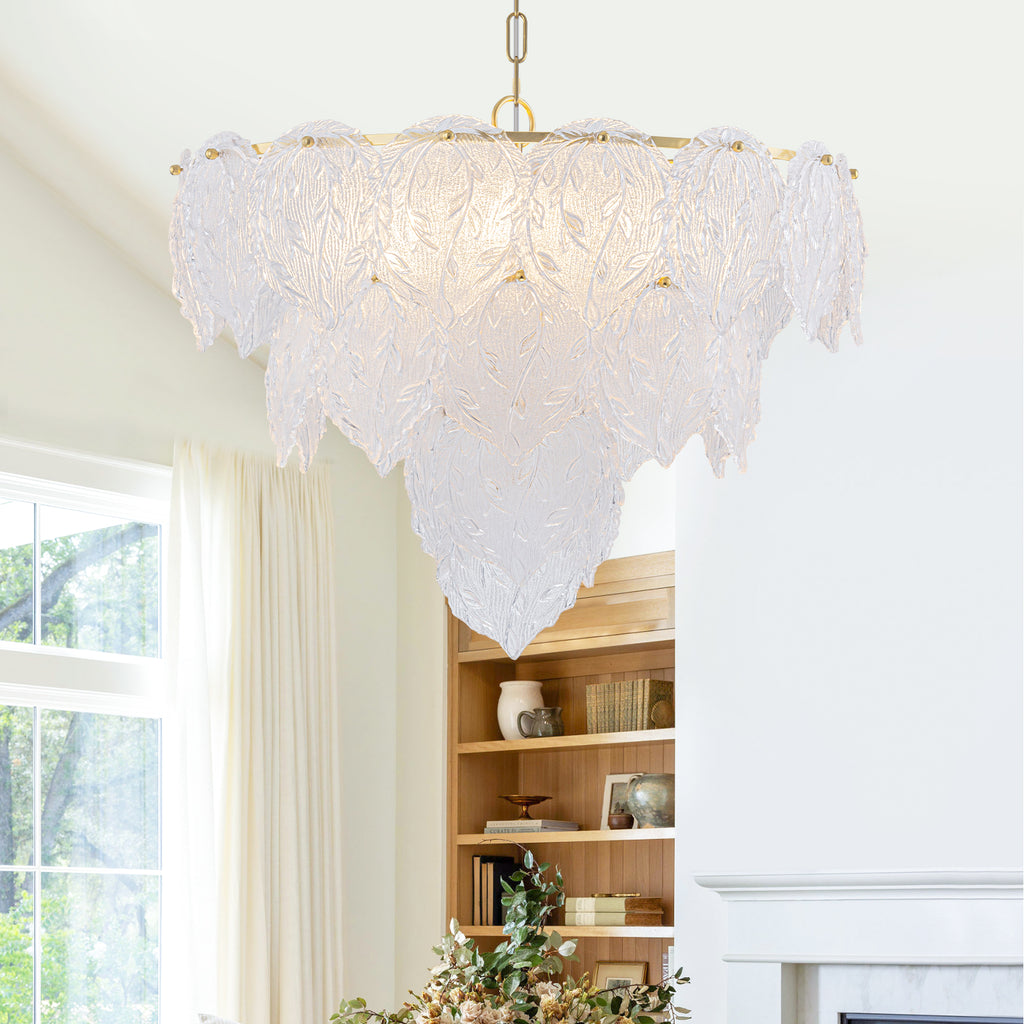 24.8 inch 6-Light Luxury Gold Chandelier with Double-Tier Clear Glass Leaves - product image 6 | Zenvolit