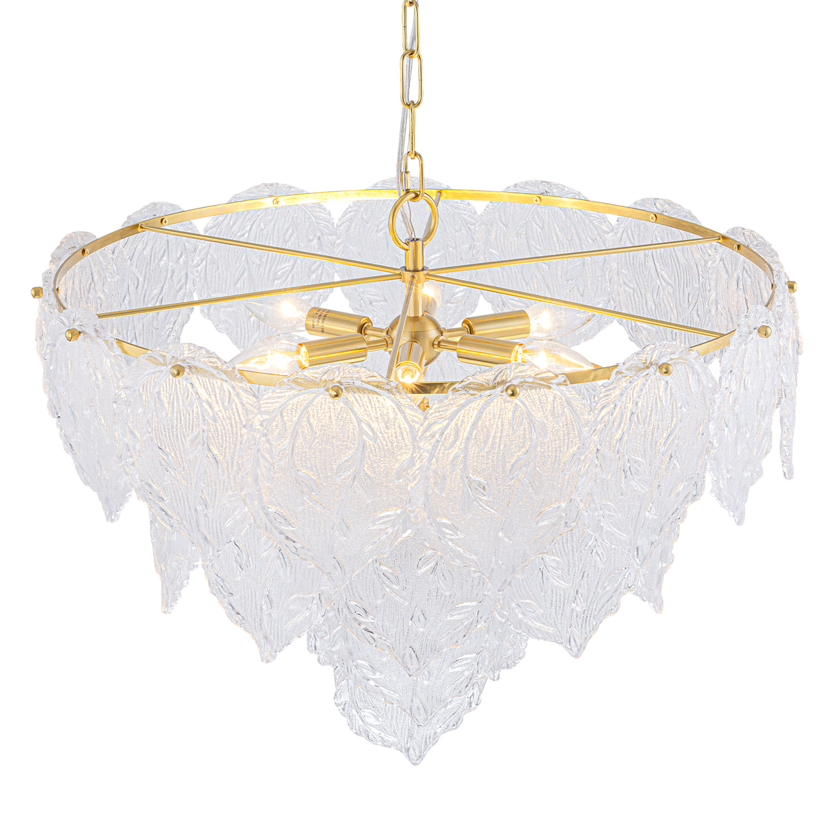 24.8 inch 6-Light Luxury Gold Chandelier with Double-Tier Clear Glass Leaves - product image 9 | Zenvolit
