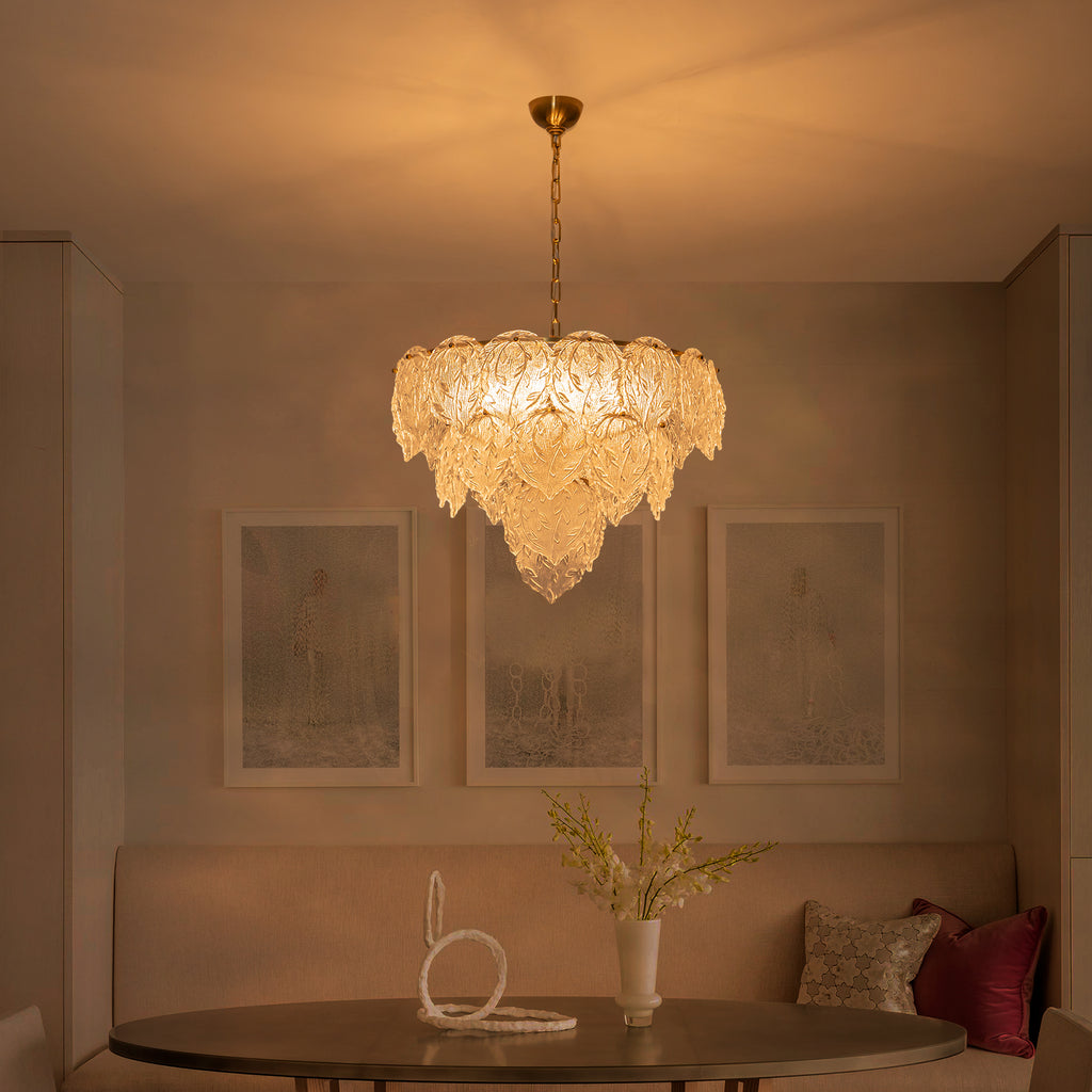 24.8 inch 6-Light Luxury Gold Chandelier with Double-Tier Clear Glass Leaves - product image 13 | Zenvolit