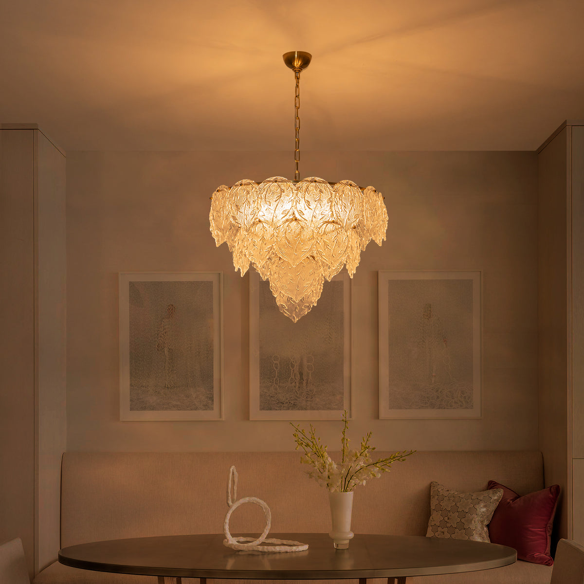 24.8 inch 6-Light Luxury Gold Chandelier with Double-Tier Clear Glass Leaves - product image 13 | Zenvolit