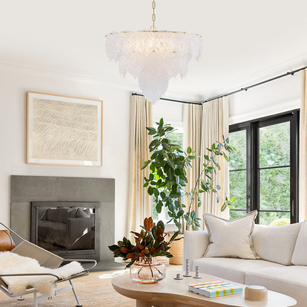 24.8 inch 6-Light Luxury Gold Chandelier with Double-Tier Clear Glass Leaves - product image 14 | Zenvolit