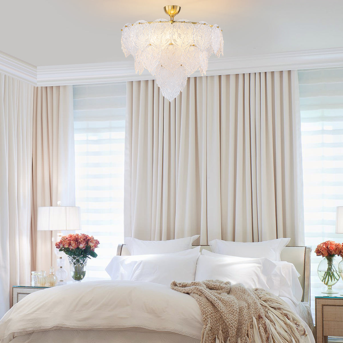 24.8 inch 6-Light Luxury Gold Chandelier with Double-Tier Clear Glass Leaves - product image 15 | Zenvolit