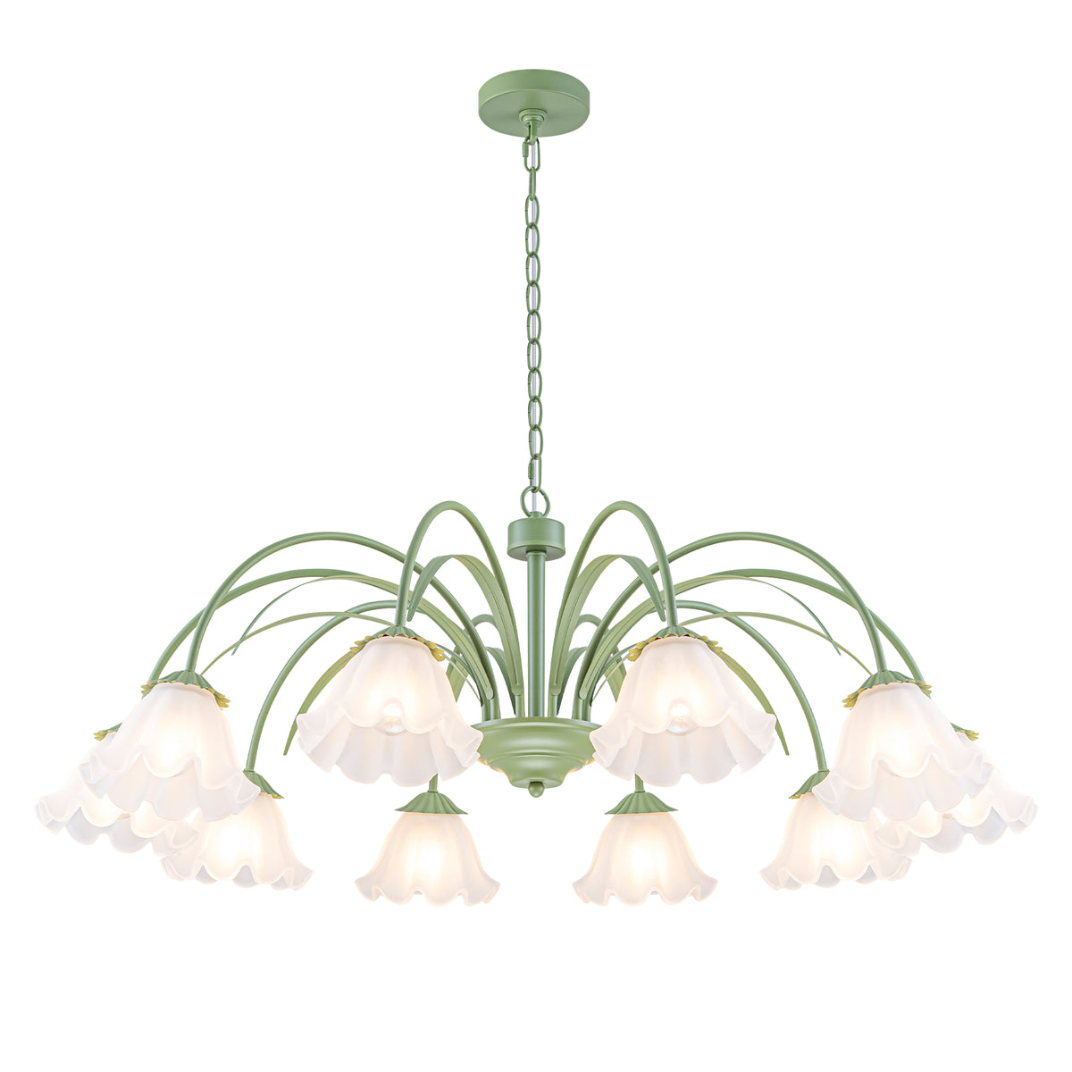 10-Light Botanical Green Chandelier with Floral Frosted Glass Shades - product image 13 | Zenvolit