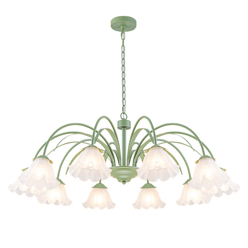 10-Light Botanical Green Chandelier with Floral Frosted Glass Shades - product image 13 | Zenvolit
