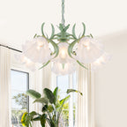 6-Light Botanical Green Chandelier with Floral Frosted Glass Shades - product image 10 | Zenvolit