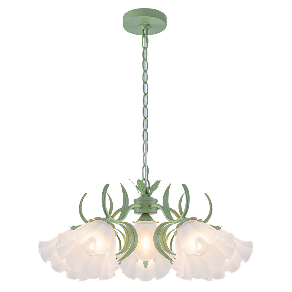 6-Light Botanical Green Chandelier with Floral Frosted Glass Shades - product image 11 | Zenvolit