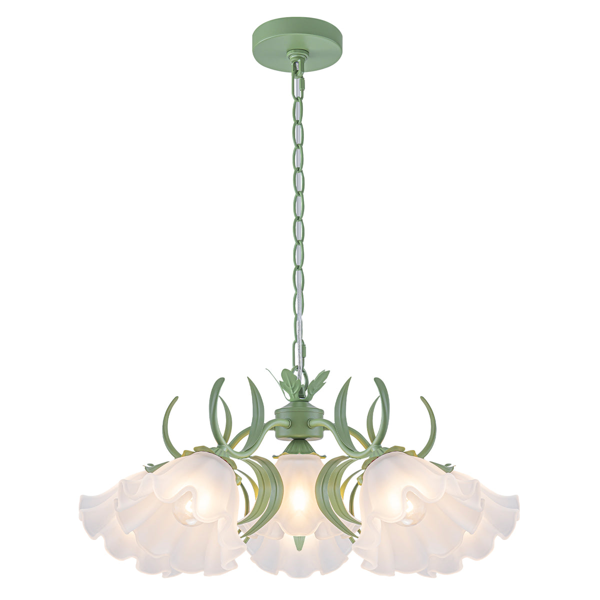 6-Light Botanical Green Chandelier with Floral Frosted Glass Shades - product image 11 | Zenvolit