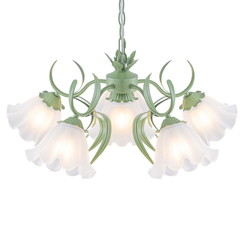 6-Light Botanical Green Chandelier with Floral Frosted Glass Shades - product image 13 | Zenvolit