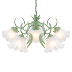 6-Light Botanical Green Chandelier with Floral Frosted Glass Shades - product image 13 | Zenvolit