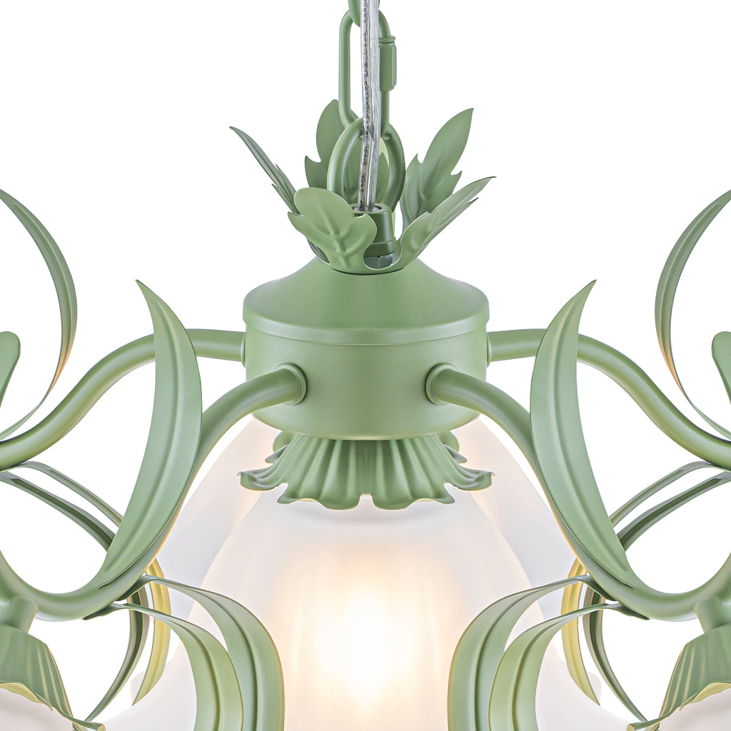 6-Light Botanical Green Chandelier with Floral Frosted Glass Shades - product image 14 | Zenvolit
