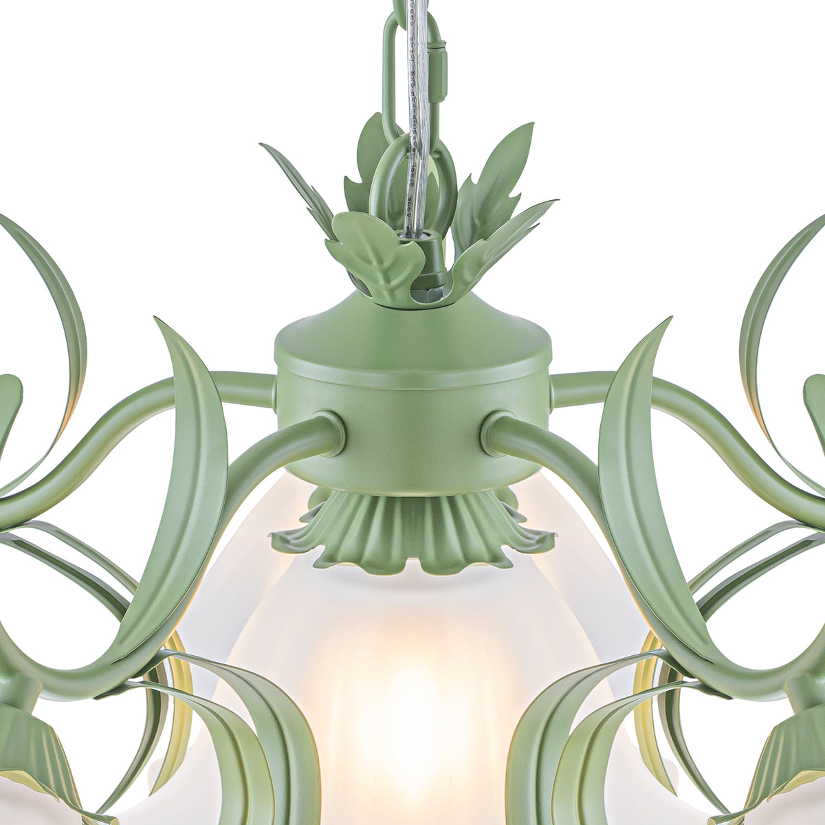 6-Light Botanical Green Chandelier with Floral Frosted Glass Shades - product image 14 | Zenvolit