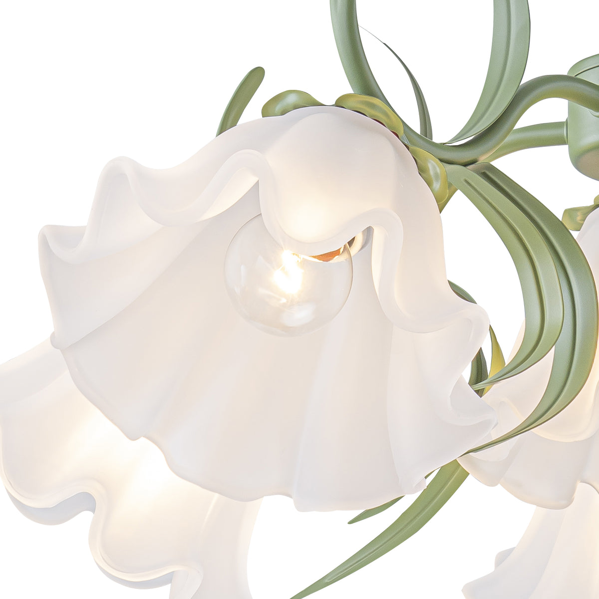 6-Light Botanical Green Chandelier with Floral Frosted Glass Shades - product image 15 | Zenvolit