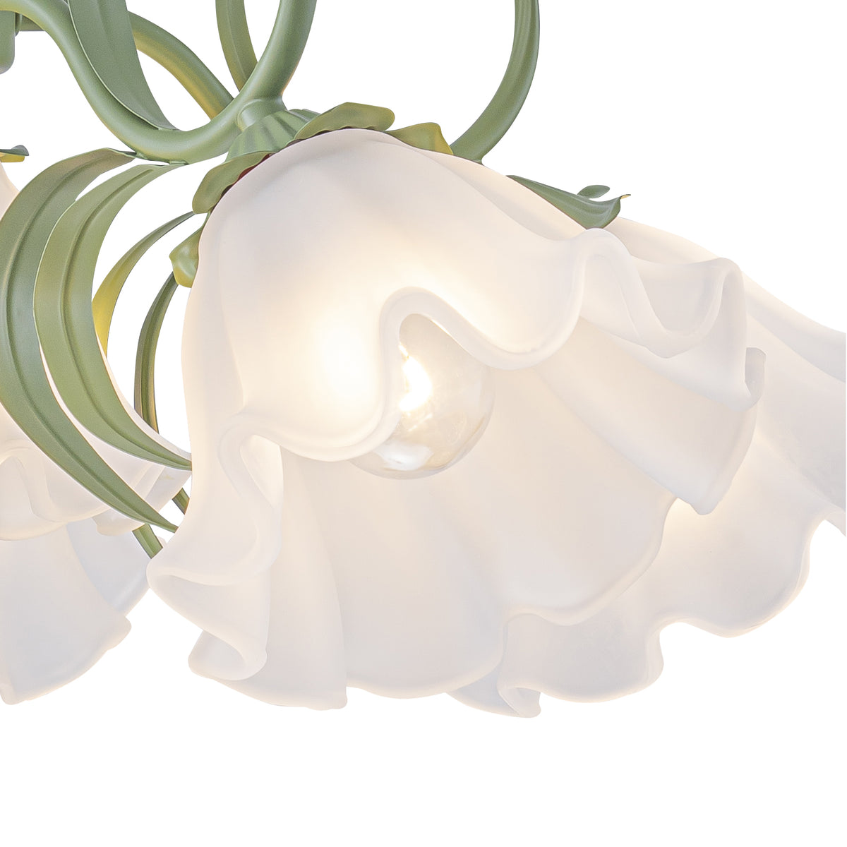 6-Light Botanical Green Chandelier with Floral Frosted Glass Shades - product image 16 | Zenvolit