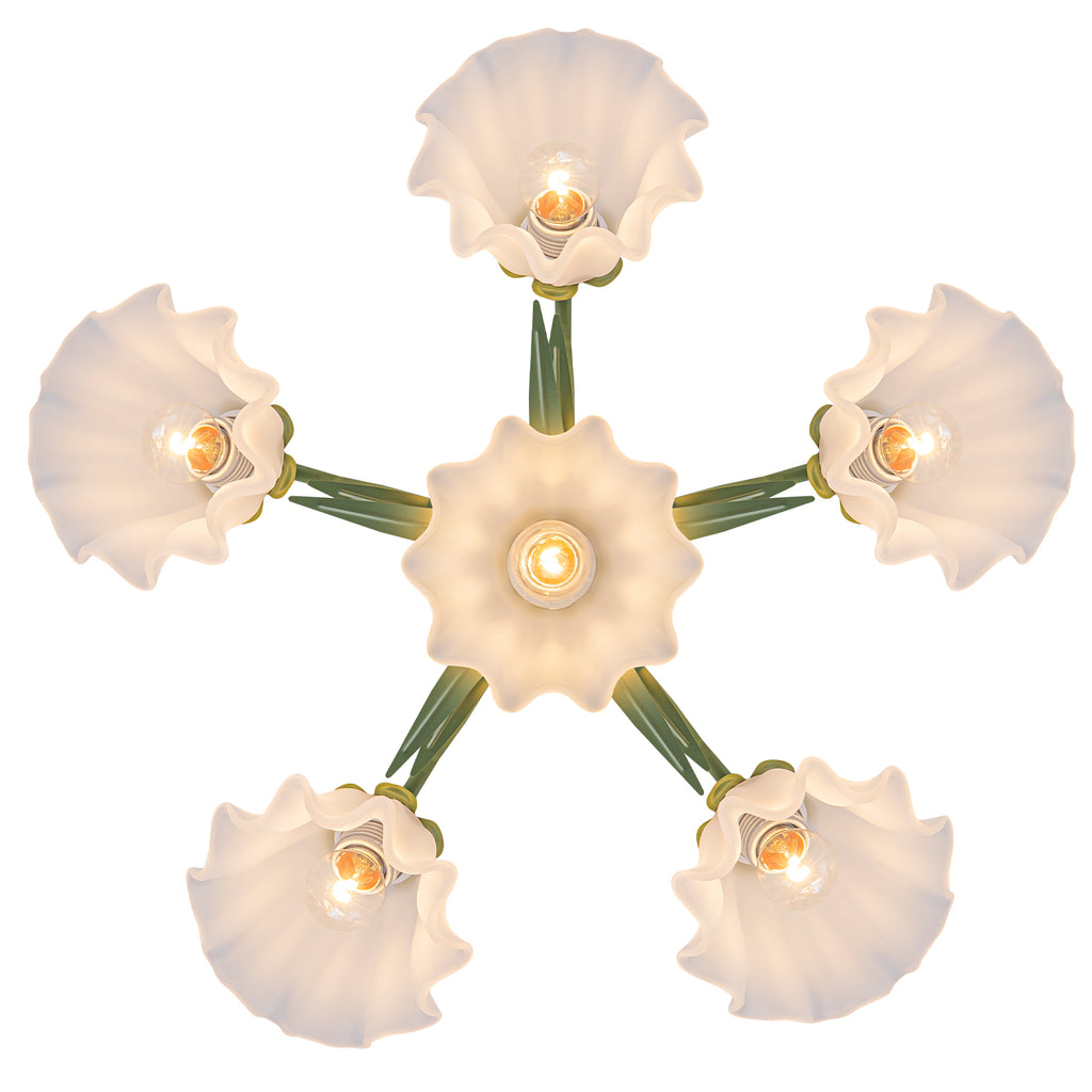 6-Light Botanical Green Chandelier with Floral Frosted Glass Shades - product image 18 | Zenvolit