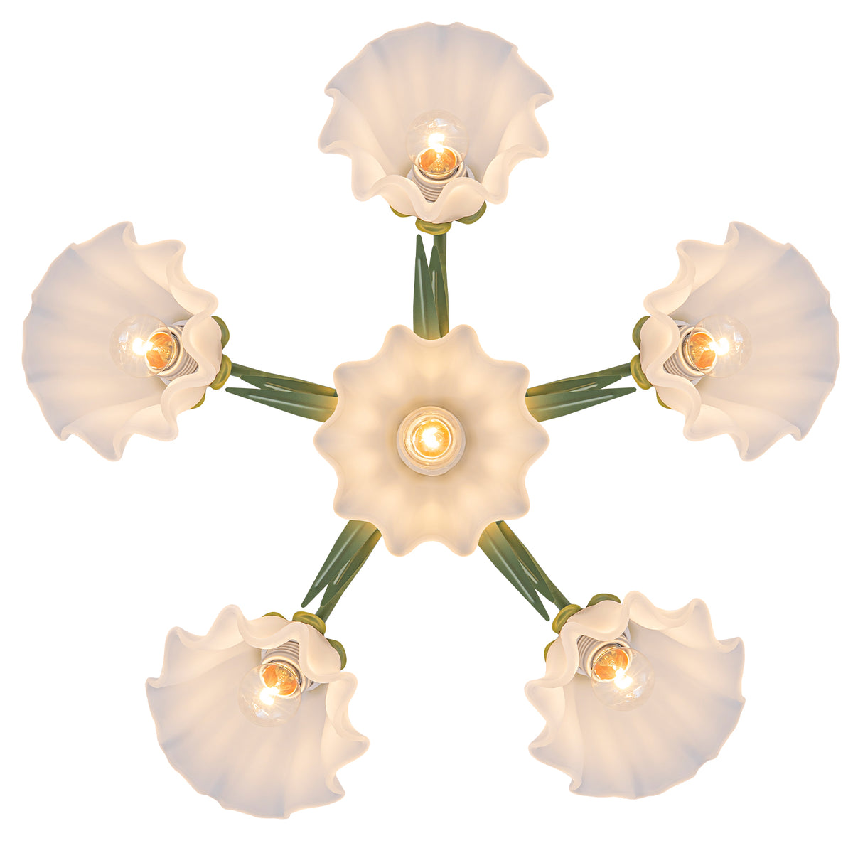 6-Light Botanical Green Chandelier with Floral Frosted Glass Shades - product image 18 | Zenvolit