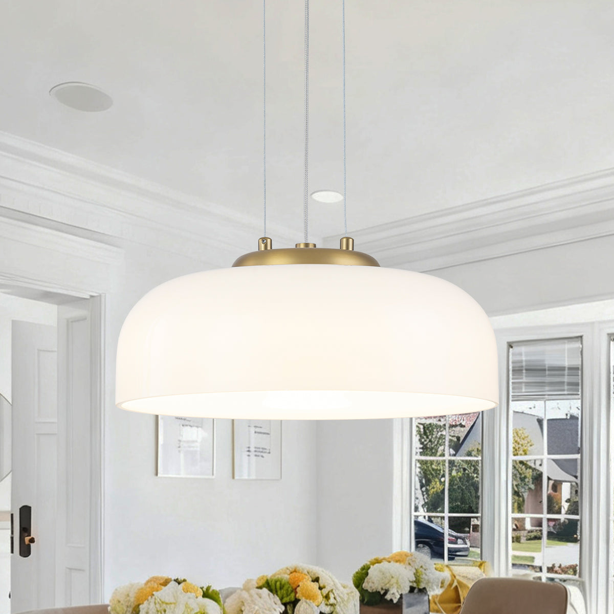Single Light LED Pendant with Milky White Glass Shade Dimmable Modern - product image 1 | Zenvolit