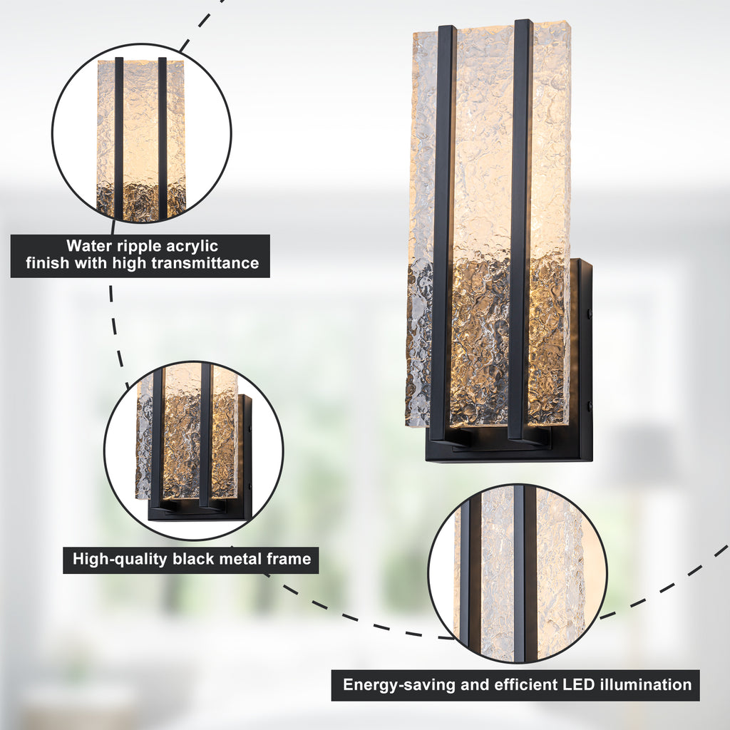 Black Metal Rectangular Water Pattern LED Dimmable Wall Sconce - product image 14 | Zenvolit