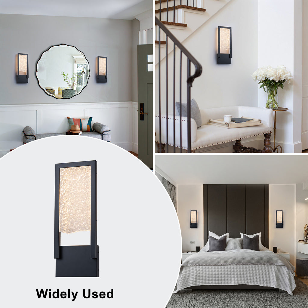 Black Metal Rectangular Water Pattern LED Dimmable Wall Sconce - product image 6 | Zenvolit