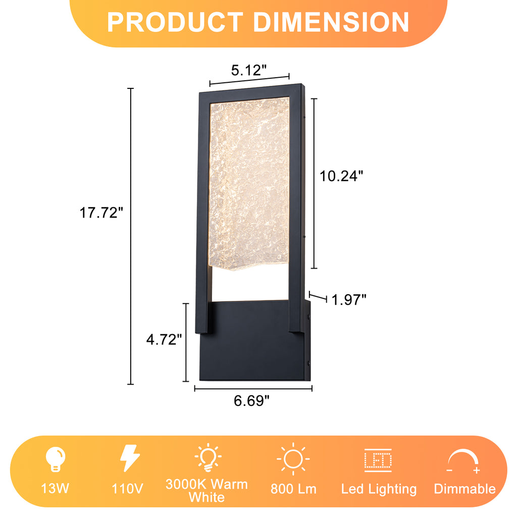 Black Metal Rectangular Water Pattern LED Dimmable Wall Sconce - product image 7 | Zenvolit
