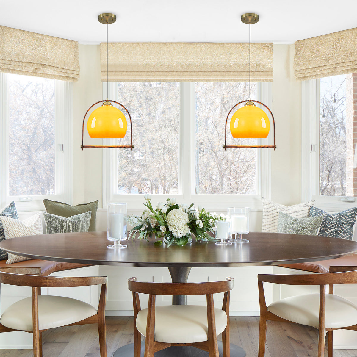 Modern Amber Globe Pendant Light with Arch Frame Kitchen Fixture - product image 13 | Zenvolit