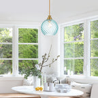 8" Blue Twisted Clear Glass Pendant Light Modern Kitchen Dining Room - product image 8 | Zenvolit