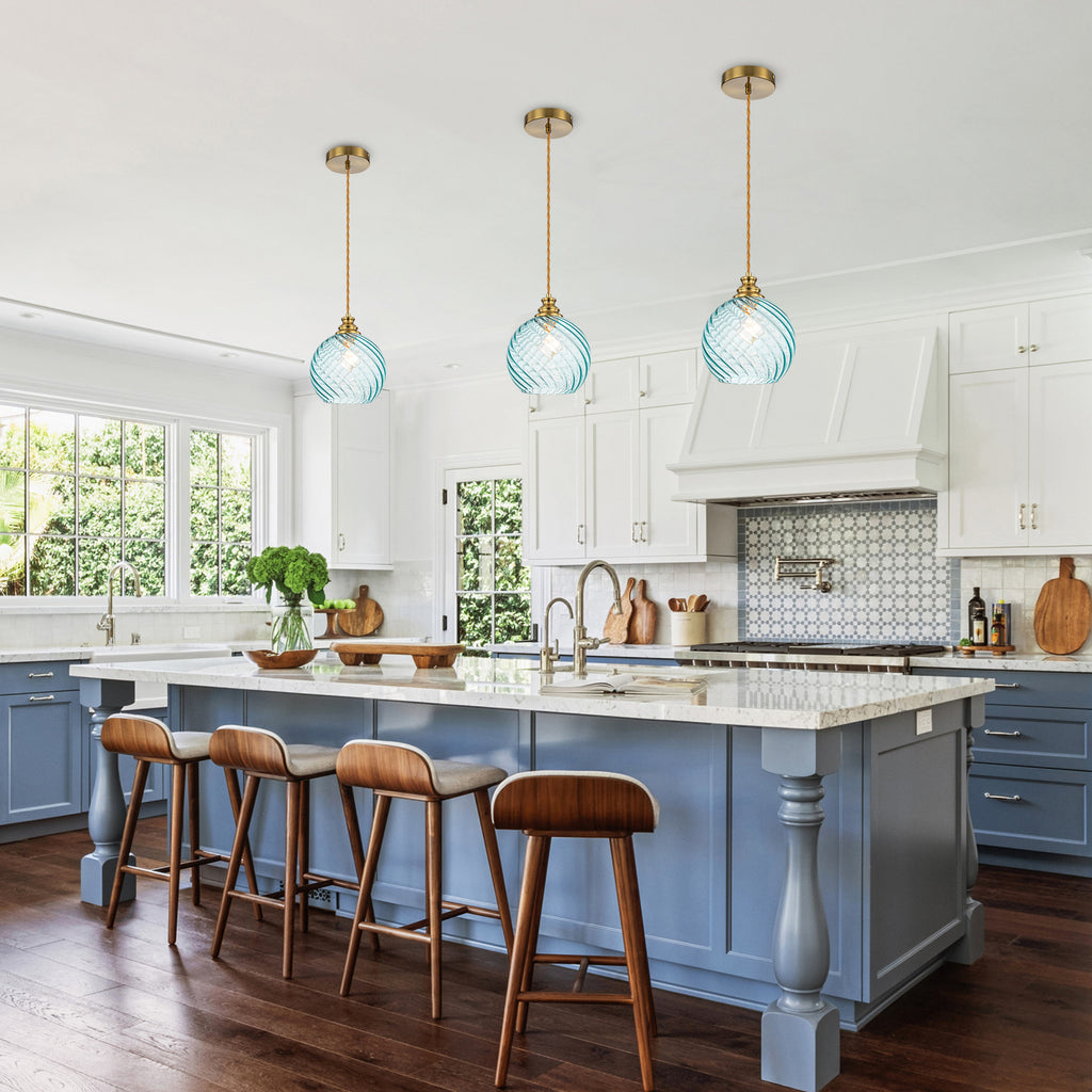 8" Blue Twisted Clear Glass Pendant Light Modern Kitchen Dining Room - product image 9 | Zenvolit