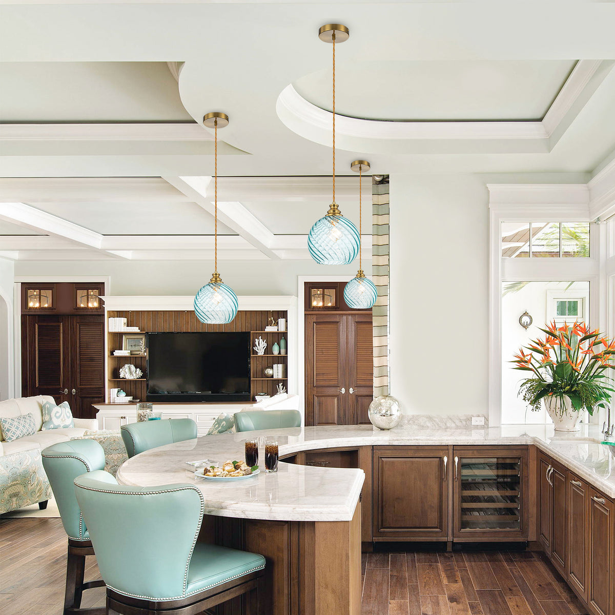 8" Blue Twisted Clear Glass Pendant Light Modern Kitchen Dining Room - product image 10 | Zenvolit