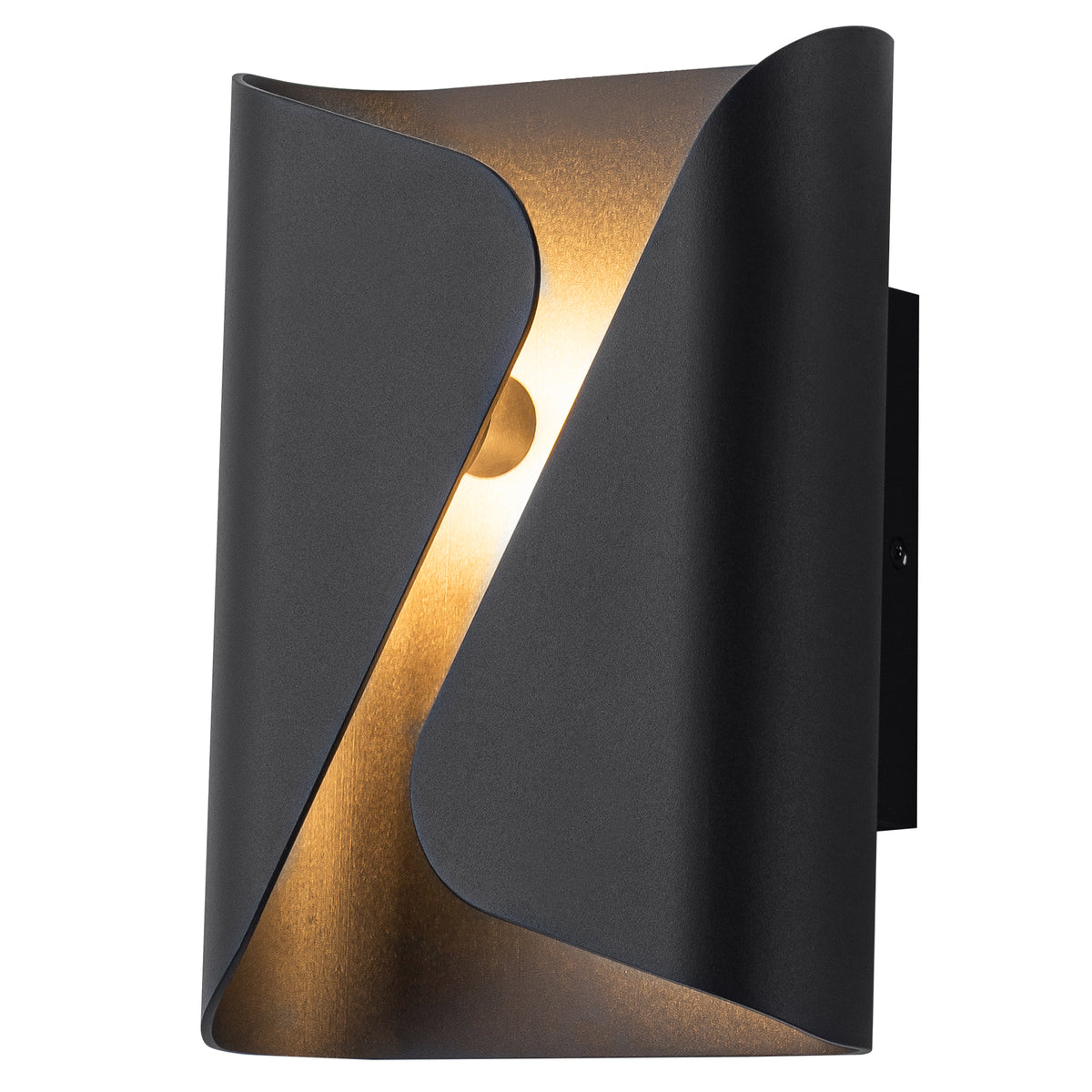 Dimmable LED Outdoor Wall Sconce IP54 Black Curved Metal Gold Interior - product image 8 | Zenvolit