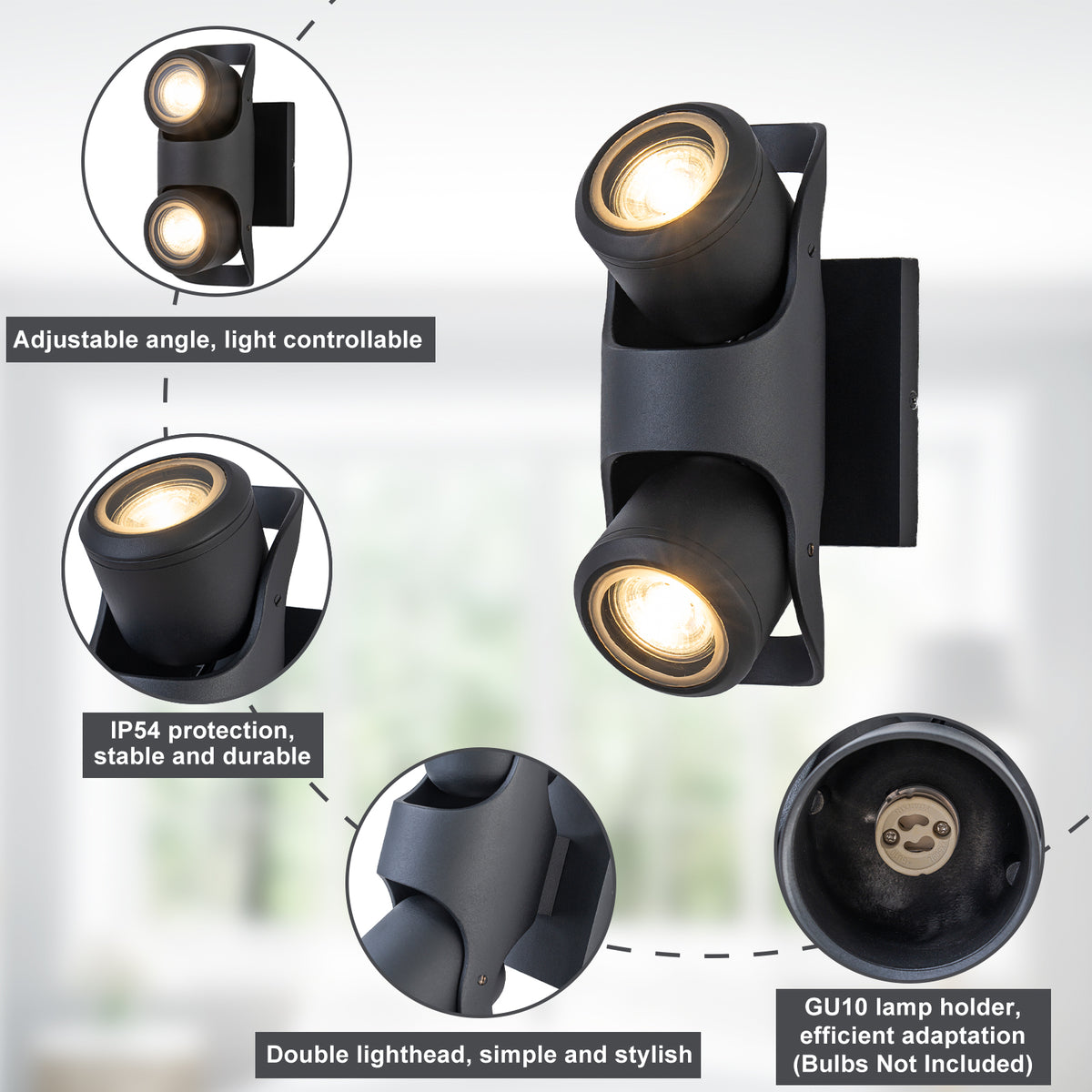 2-Light Black Outdoor Wall Sconce IP54 Up Down Light Patio Garage - product image 16 | Zenvolit