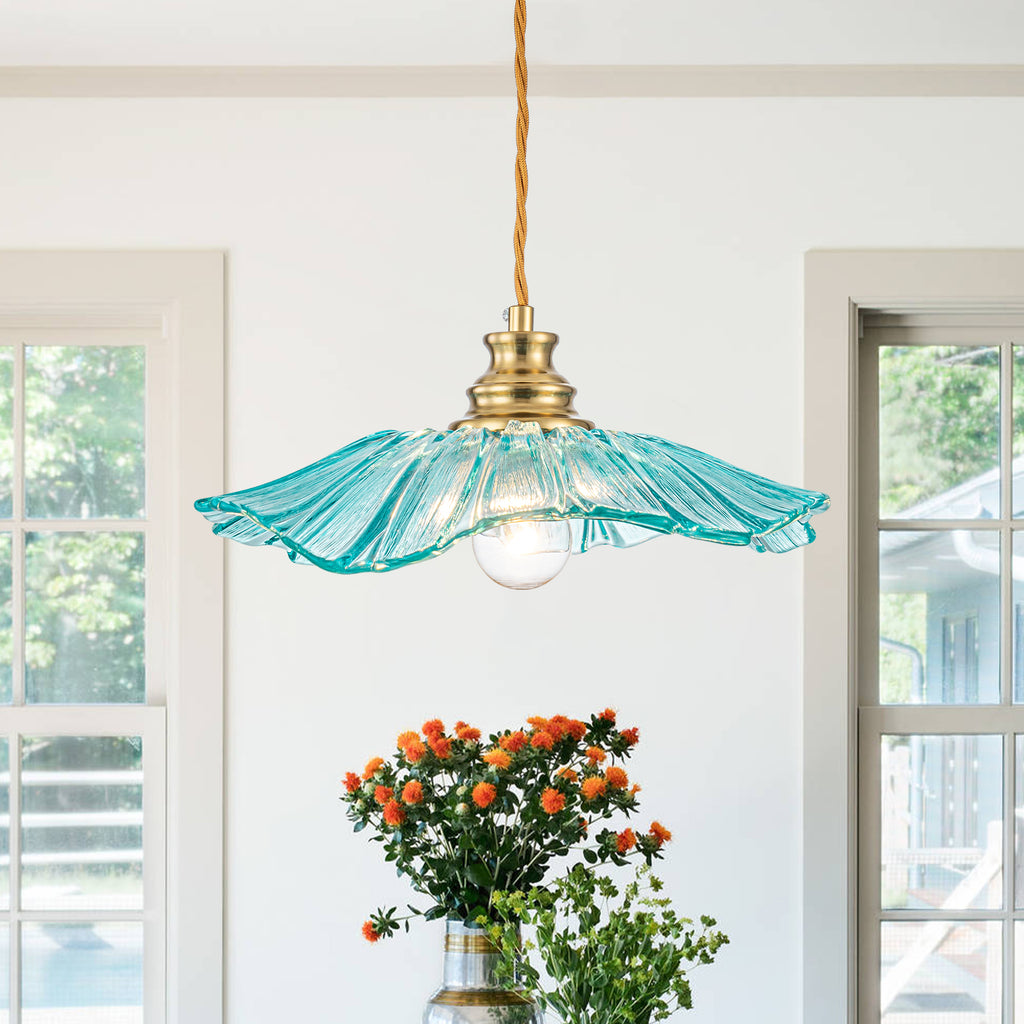 11" Flower-Shaped Blue Glass Pendant Light Modern Kitchen Dining Room - product image 1 | Zenvolit