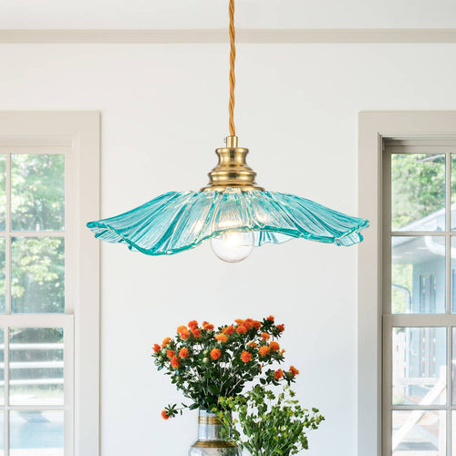 11" Flower-Shaped Blue Glass Pendant Light Modern Kitchen Dining Room - product image 1 | Zenvolit