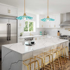 11" Flower-Shaped Blue Glass Pendant Light Modern Kitchen Dining Room - product image 2 | Zenvolit