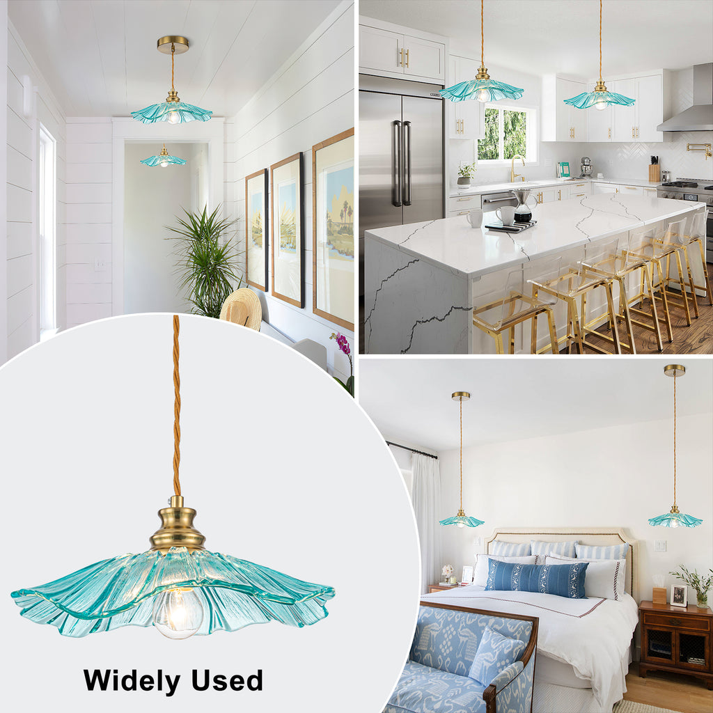 11" Flower-Shaped Blue Glass Pendant Light Modern Kitchen Dining Room - product image 6 | Zenvolit