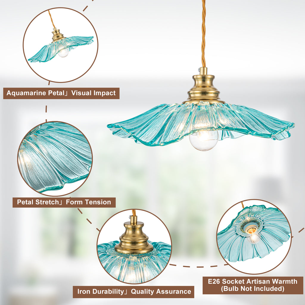 11" Flower-Shaped Blue Glass Pendant Light Modern Kitchen Dining Room - product image 15 | Zenvolit