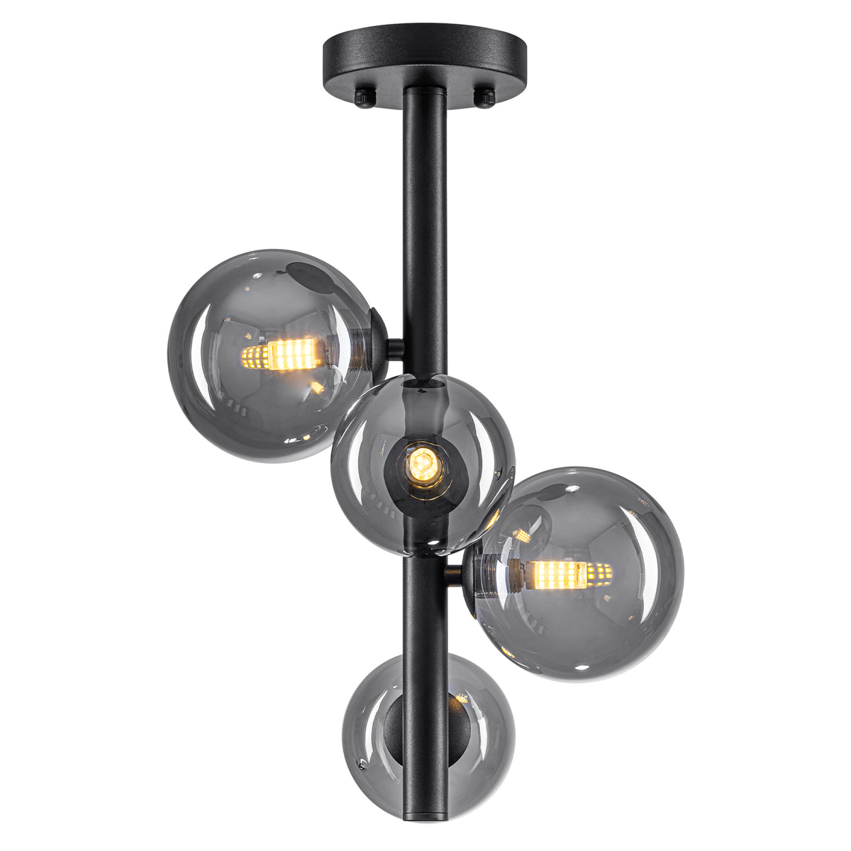 4 Lights Black Modern Semi Flush Mount Ceiling Light with Smoky Gray Glass Globe Shades - product image 7 | Zenvolit