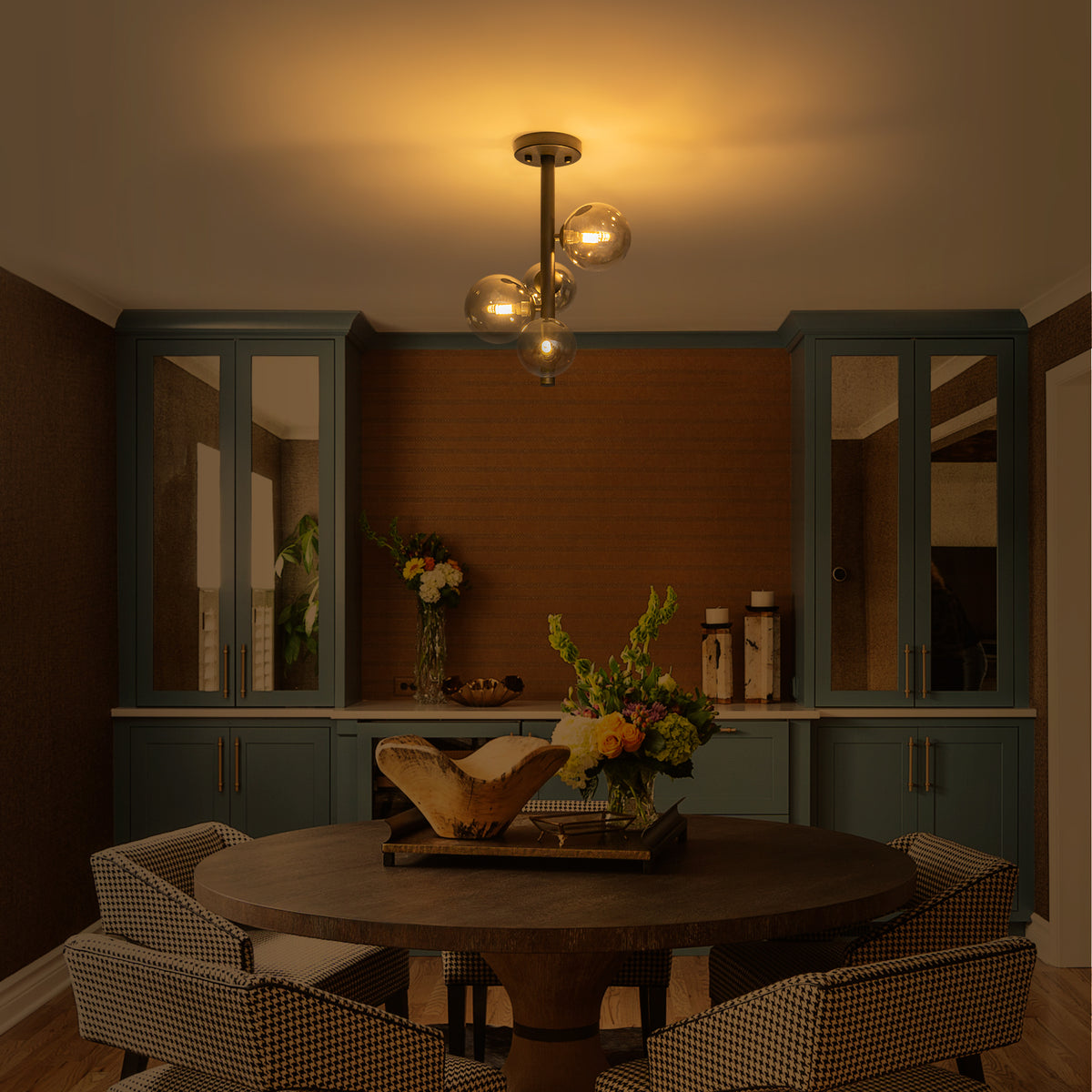 4 Lights Black Modern Semi Flush Mount Ceiling Light with Smoky Gray Glass Globe Shades - product image 12 | Zenvolit