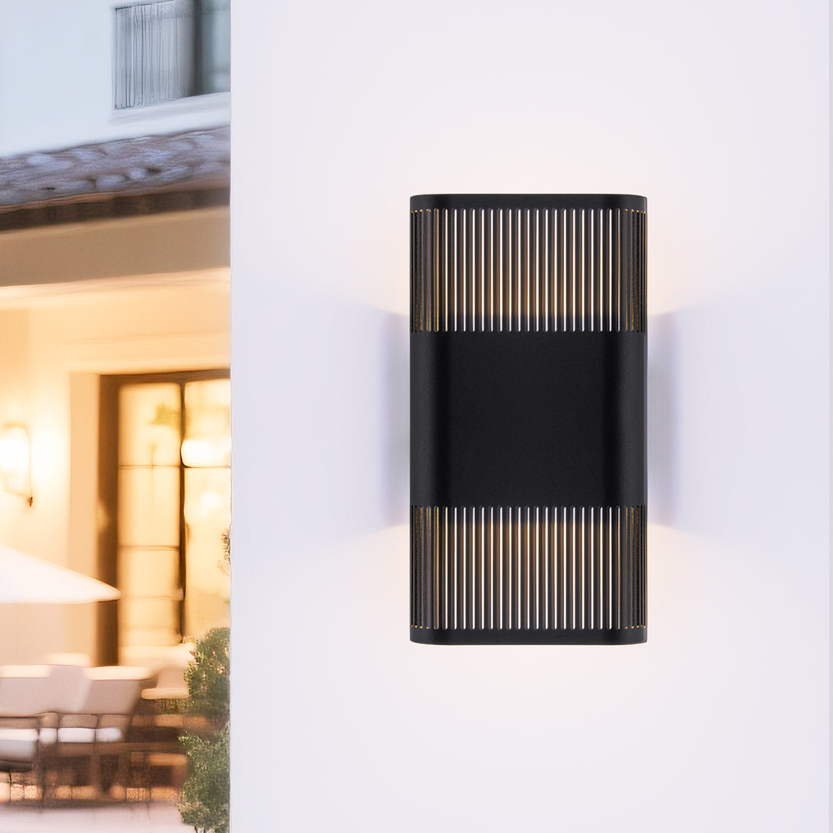 Dimmable LED Outdoor Wall Sconce IP54 Matte Black Slotted Metal Patio - product image 1 | Zenvolit