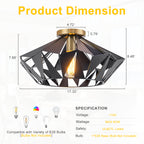 17.32 inch 1 Light Industrial Geometric Black Metal Flush Mount Ceiling Light with E26 Socket - product image 1 | Zenvolit