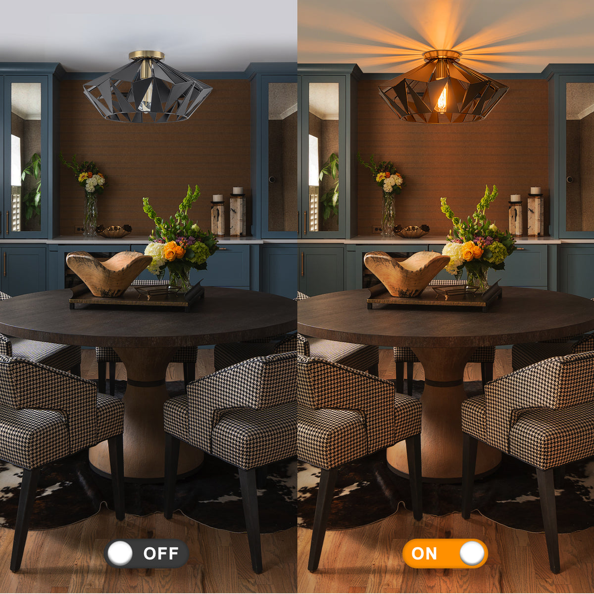 17.32 inch 1 Light Industrial Geometric Black Metal Flush Mount Ceiling Light with E26 Socket - product image 2 | Zenvolit