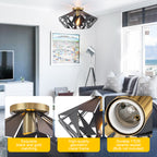 17.32 inch 1 Light Industrial Geometric Black Metal Flush Mount Ceiling Light with E26 Socket - product image 3 | Zenvolit