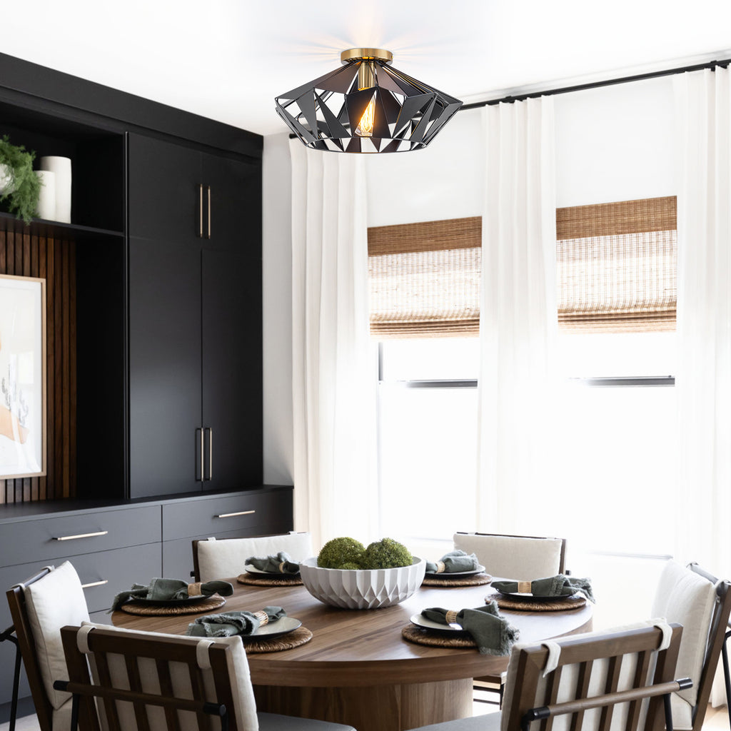 17.32 inch 1 Light Industrial Geometric Black Metal Flush Mount Ceiling Light with E26 Socket - product image 13 | Zenvolit