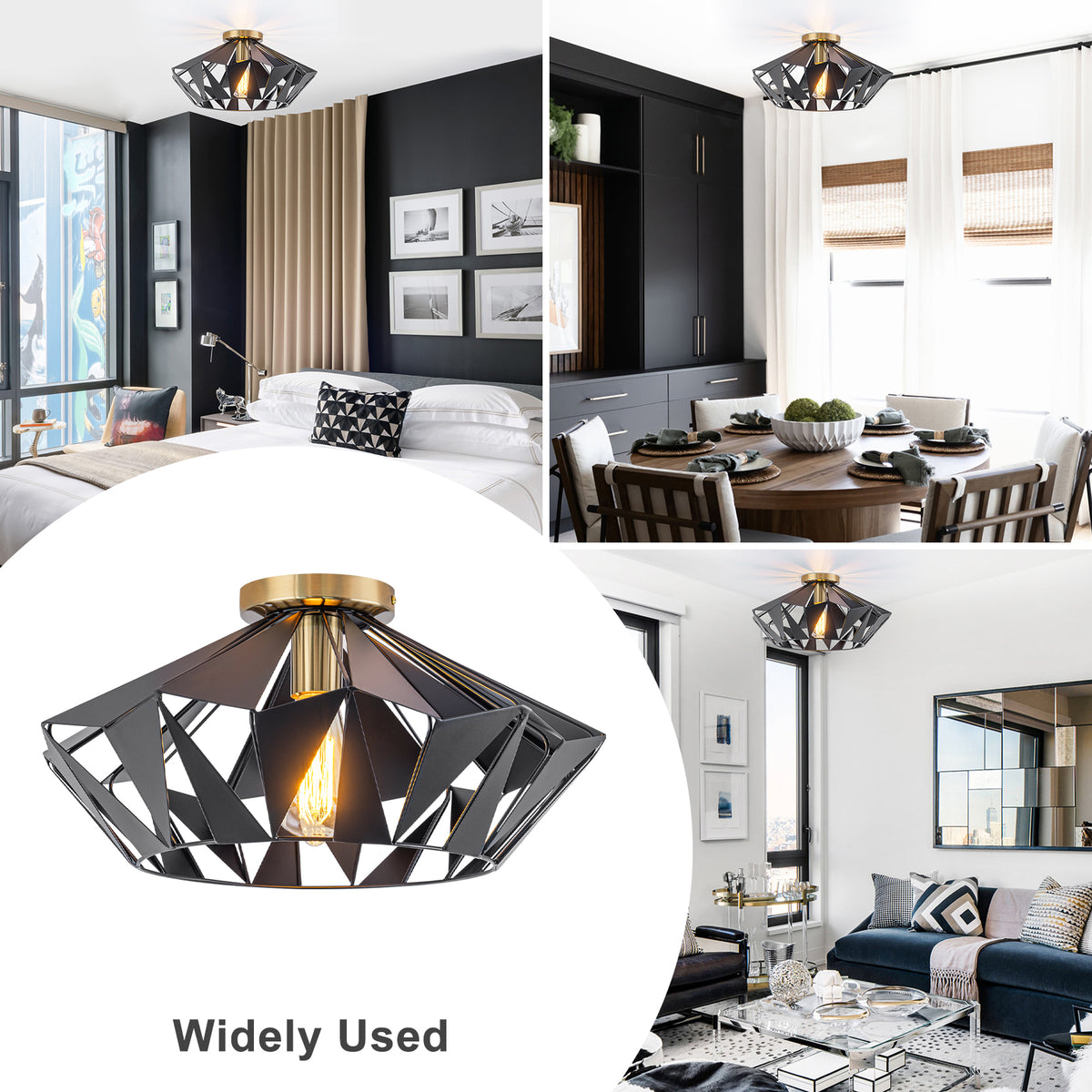 17.32 inch 1 Light Industrial Geometric Black Metal Flush Mount Ceiling Light with E26 Socket - product image 15 | Zenvolit