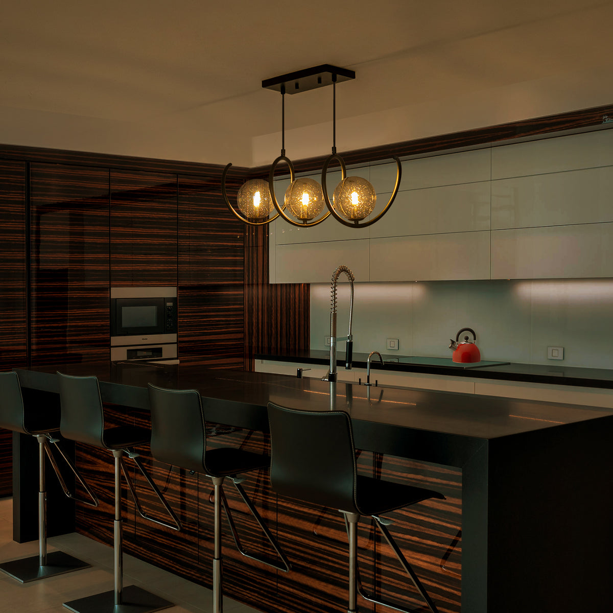 Modern 3-Light Black Spiral Pendant Light with Smoky Gray Glass Shades - product image 1 | Zenvolit
