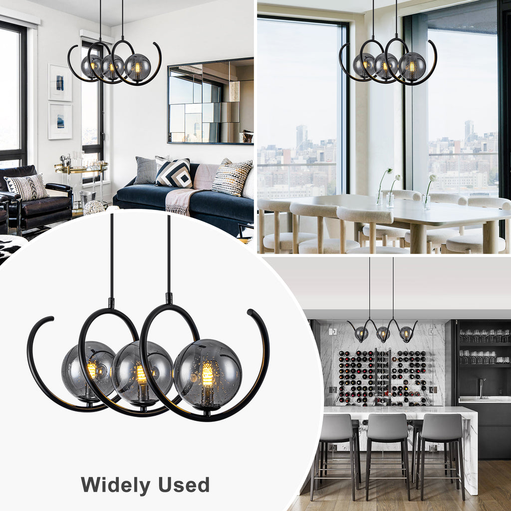 Modern 3-Light Black Spiral Pendant Light with Smoky Gray Glass Shades - product image 5 | Zenvolit