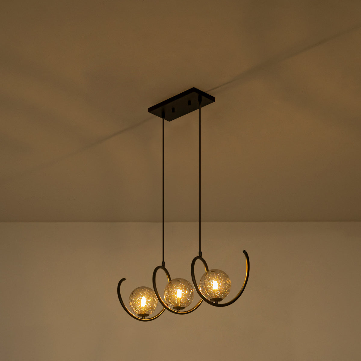 Modern 3-Light Black Spiral Pendant Light with Smoky Gray Glass Shades - product image 9 | Zenvolit