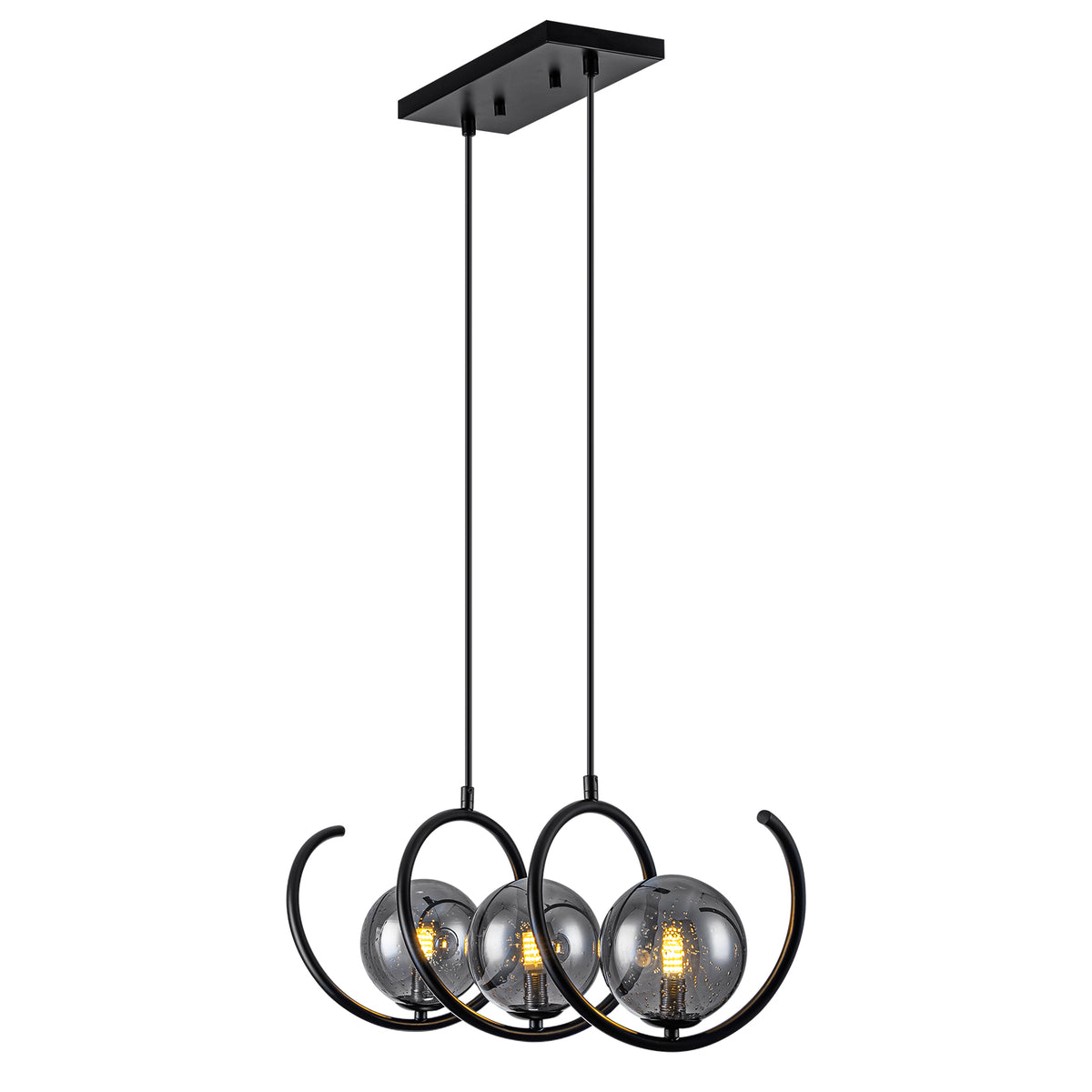 Modern 3-Light Black Spiral Pendant Light with Smoky Gray Glass Shades - product image 11 | Zenvolit