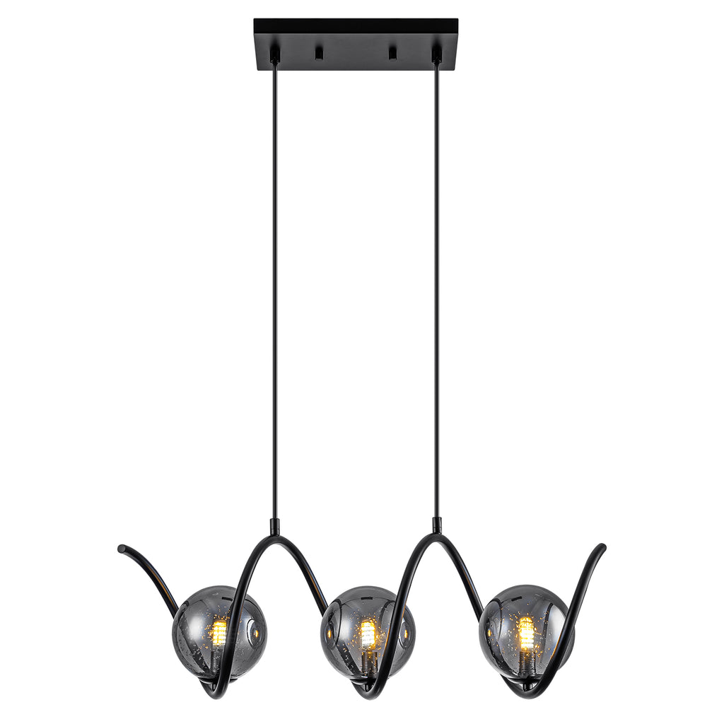 Modern 3-Light Black Spiral Pendant Light with Smoky Gray Glass Shades - product image 12 | Zenvolit