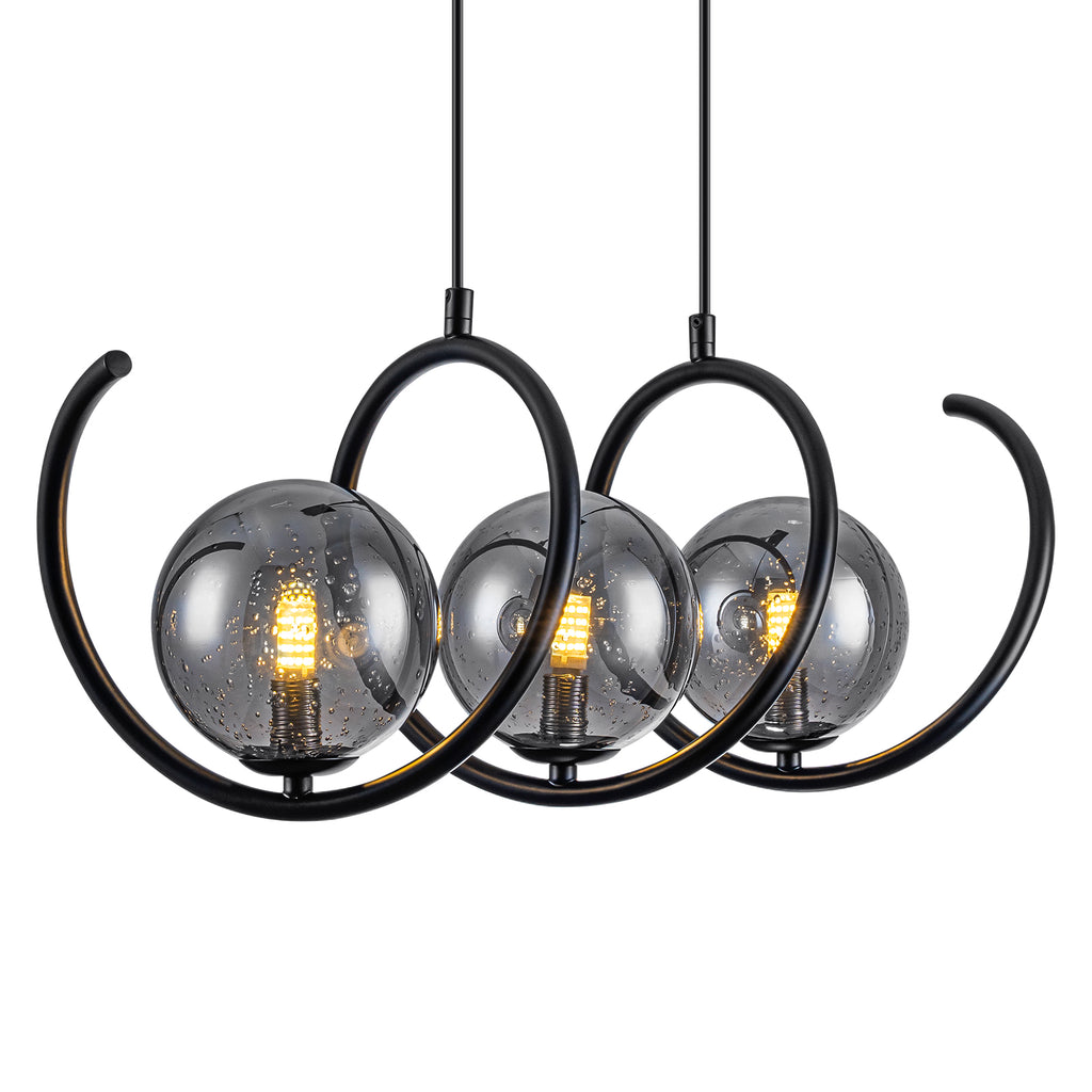Modern 3-Light Black Spiral Pendant Light with Smoky Gray Glass Shades - product image 13 | Zenvolit