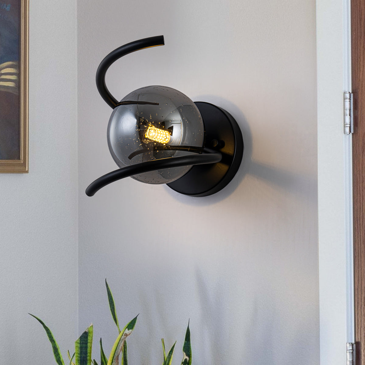 Modern Spiral Globe Vanity Lights with Smoky Gray Seeded Glass Shades - product image 1 | Zenvolit