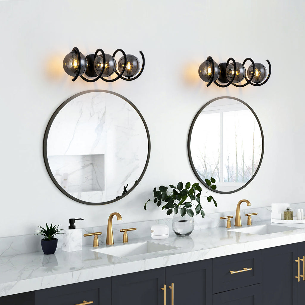 Modern Spiral Globe Vanity Lights with Smoky Gray Seeded Glass Shades - product image 2 | Zenvolit